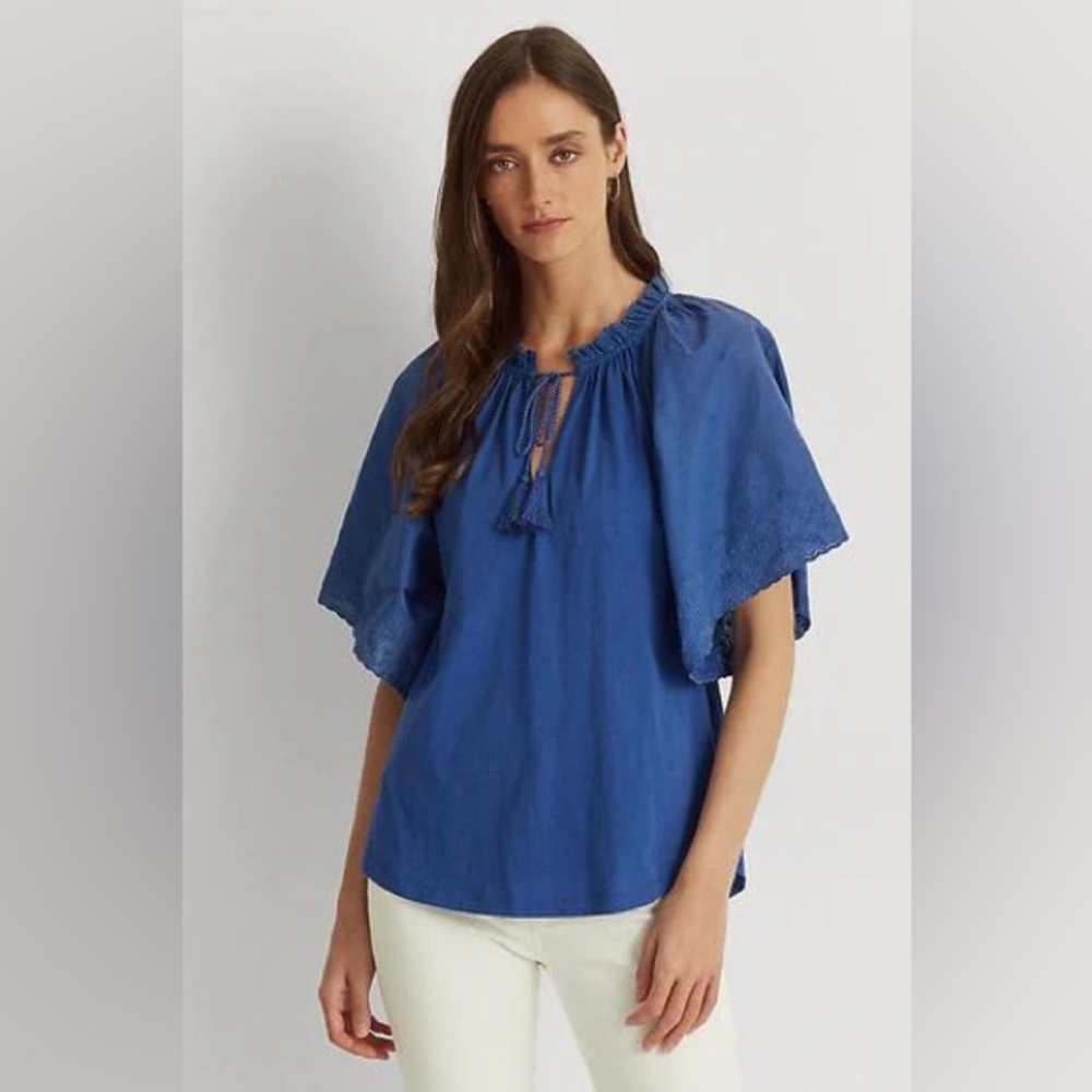 NWT Lauren Ralph Lauren Janiyah Blue Shirt Blouse Size Medium